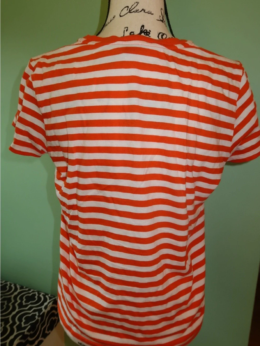 Ralph Lauren Orange & White Striped V-Neck Tee